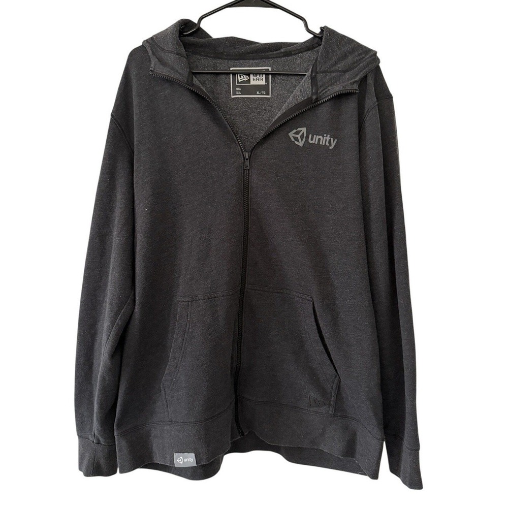New Era Full Zip Gray Men's Hoodie XL Neck Zip No Drawstring High Neck Zip